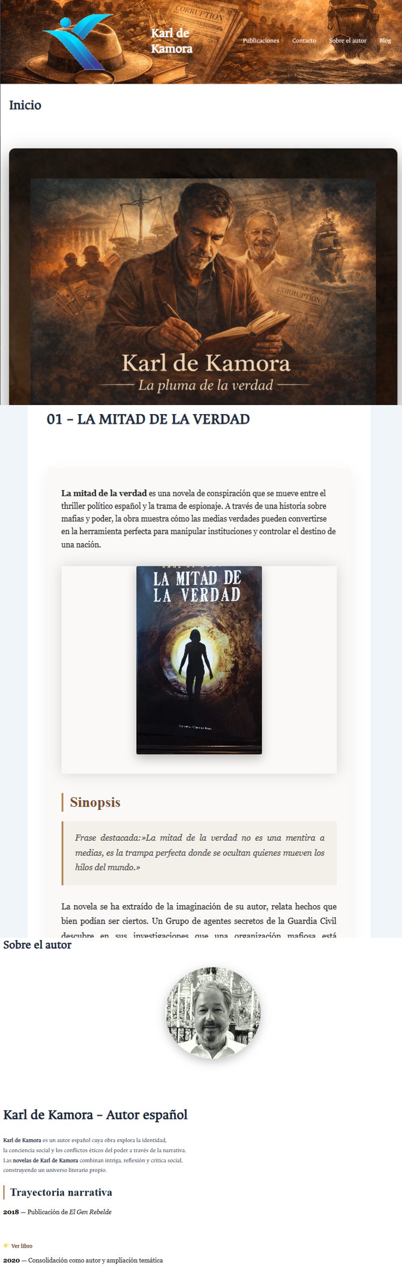 Captura completa de una ficha de libro en la web de Karl de Kamora
